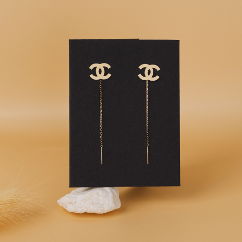 CADOURI - Cercei lungi cu lantisor din Aur 14K -  Model CC - Chanel