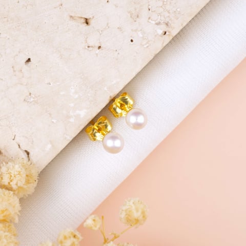 Cercei Perle Naturale - Cercei perle albe 4 mm din Argint placat cu Aur 18K