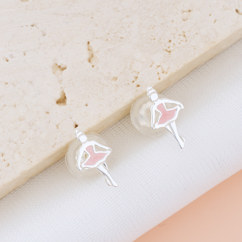 COPII - Cercei Premium Balerina din Argint 925 pentru fetite — Cheita cu Protectie Silicon Ureche