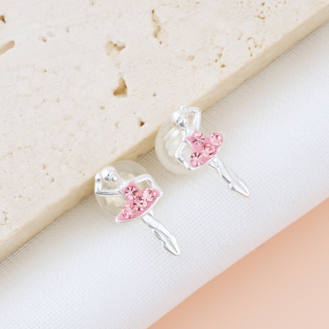 Cercei Argint Copii si Bebelusi - Cercei Premium Balerina din Argint 925 pentru fetite — Cheita cu Protectie Silicon Ureche