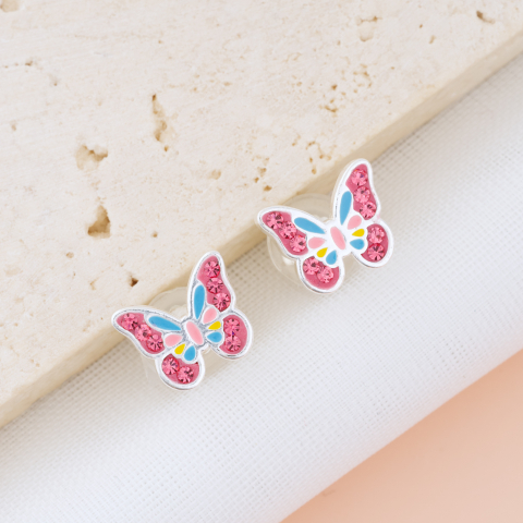 Cercei Argint Copii si Bebelusi - Cercei Premium Fetite Fluture din Argint 925 — Cheita cu Protectie Ureche