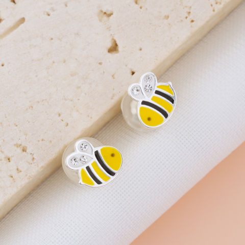 COPII - Cercei Premium Albinute din Argint 925 pentru fetite — Cheita cu Protectie Silicon Ureche