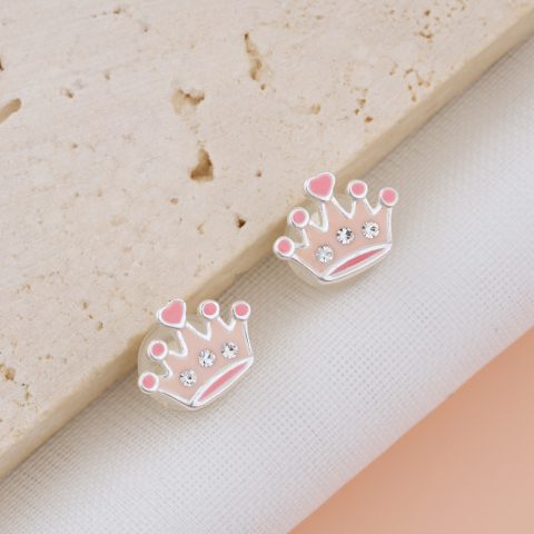 Cercei Argint Copii si Bebelusi - Cercei Premium Coroana din Argint 925 pentru fetite — Cheita cu Protectie Silicon Ureche