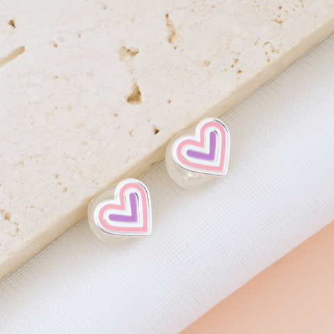 COPII - Cercei Premium Inimioare colorate din Argint 925 pentru fetite — Cheita cu Protectie Silicon Ureche