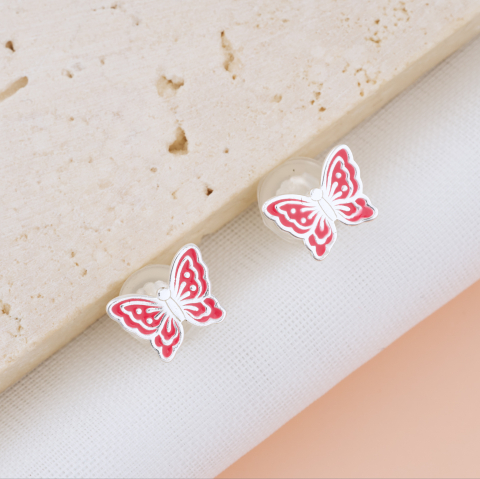 COPII - Cercei Premium Fluturasi din Argint 925 pentru fetite — Cheita cu Protectie Silicon Ureche