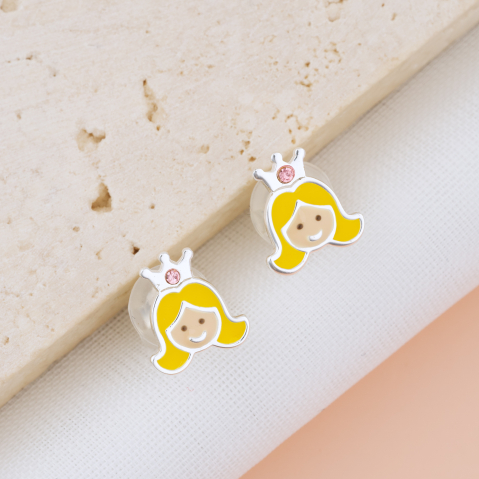 COPII - Cercei Premium Printesa din Argint 925 pentru fetite — Cheita cu Protectie Silicon Ureche