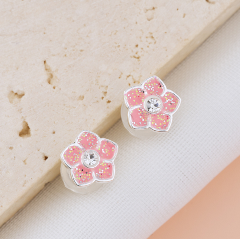 Cercei Argint Copii si Bebelusi - Cercei Premium Floare din Argint 925 pentru fetite — Cheita cu Protectie Silicon Ureche