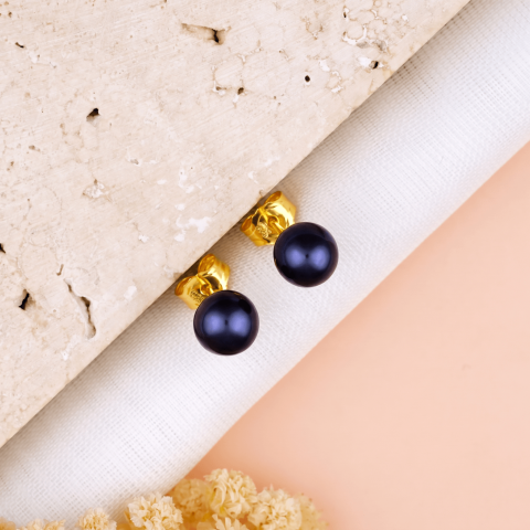 Cercei Perle Naturale - Cercei perle negre 6 mm din Argint placat cu Aur 18K