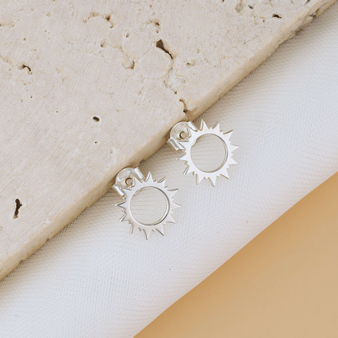 Cercei Argint Personalizati - Cercei Soare cu cheita din Argint  / Argint suflat cu Aur 18K