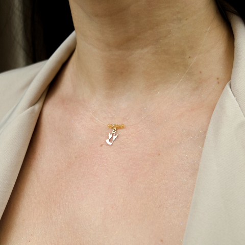 Lantisor fir transparent - Colier invizibil - Colier cu Ingeras din aur 14k si cristale pe fir transparent de guta