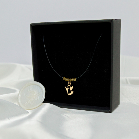 Colier cu Ingeras din aur 14k si cristale pe fir transparent de guta [4]