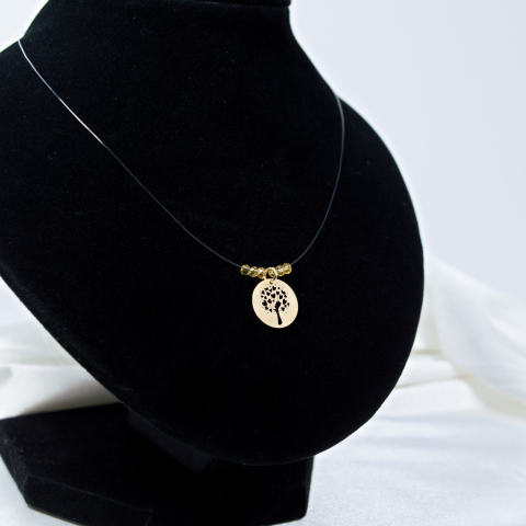 Lantisor fir transparent - Colier invizibil - Colier fir transparent cu pandativ din aur 14K copacul vietii