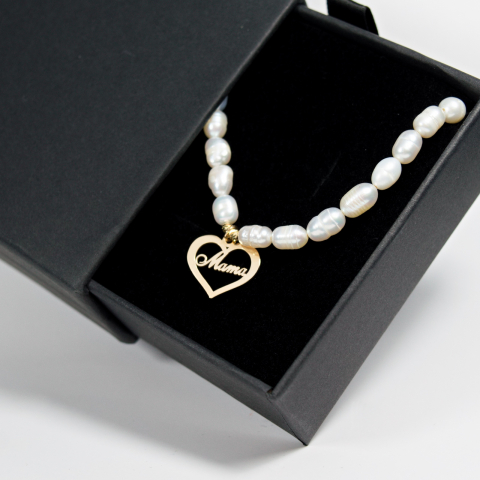 Colier din perle naturale cu pandativ inima - Mama din aur 14K - bilute din aur [3]