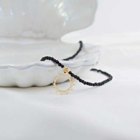 Colier cu pandantiv din aur 14 K 'Soare' - cristale negre si bilute din aur 2.5mm [5]