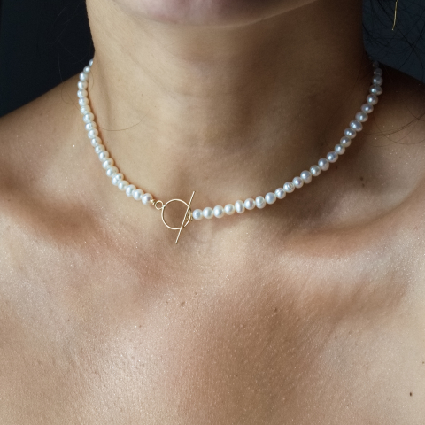 Colier perle naturale - Colier din perle naturale cu inchizatoare din aur14K tip toggle