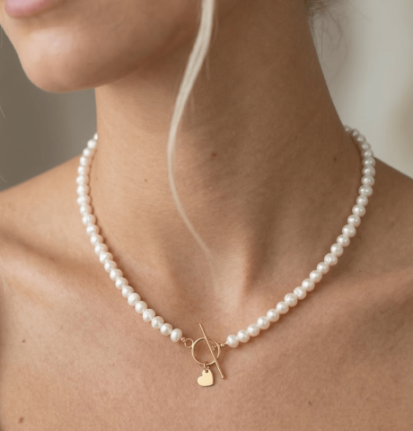 COLIERE - Colier din perle naturale cu inchizatoare toggle si inimioara din aur 14K