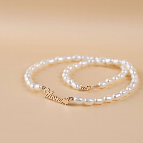 Colier din perle naturale cu link din aur 14K 'MAMA' [1]
