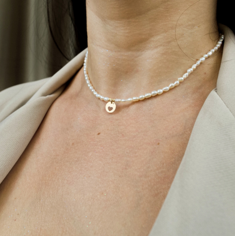 Colier din perle naturale cu pandativ banut 8mm inima din aur 14k [7]