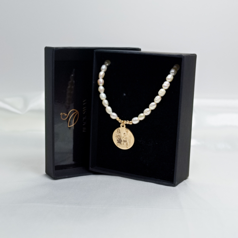 Colier perle naturale cu medalion din aur 14K personalizat cu poza [5]