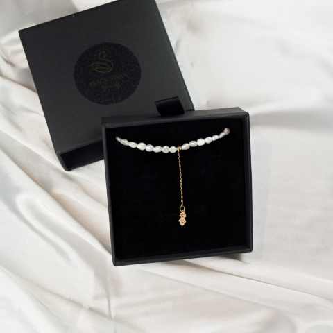 Colier perle mici cu extensie de lantisor aur si pandantiv baietel / fetita Aur 14K [2]