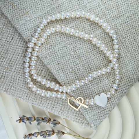 Colier perle naturale - Colier din perle naturale de cultura si inima din aur 14K cu inchidere tip clestisor