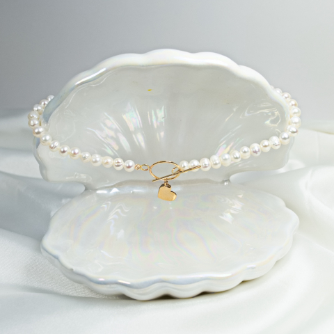 Colier din perle naturale cu inchizatoare toggle si inimioara din aur 14K [3]