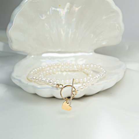 Colier din perle naturale cu inchizatoare toggle si inimioara din aur 14K [1]