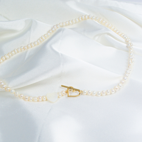 Colier din perle naturale de cultura si inima din aur 14K cu inchidere tip clestisor [4]