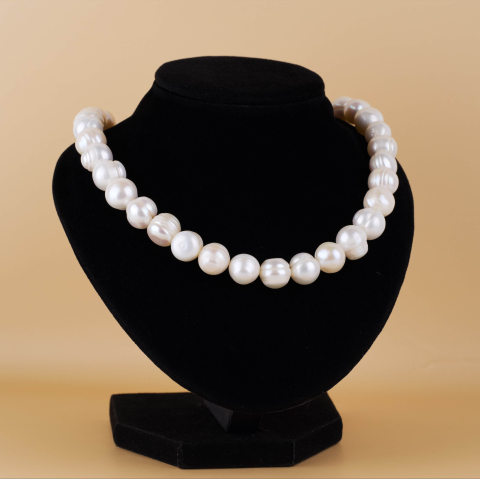 Coliere din perle naturale cu aur - Colier clasic la baza gatului din perle naturale mari rotunde 12-14 mm - Inchizatoare din Aur 14K (585)