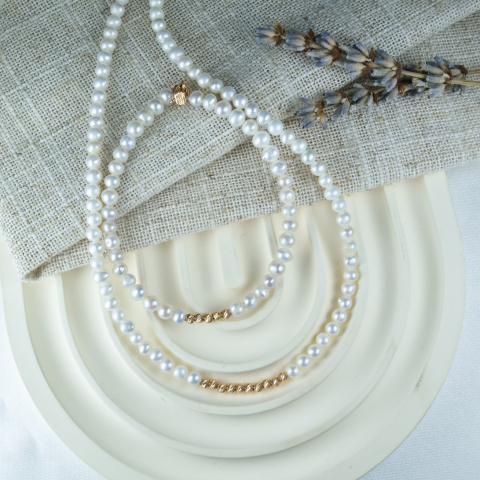 Colier din perle naturale si bilute din aur 14K [1]