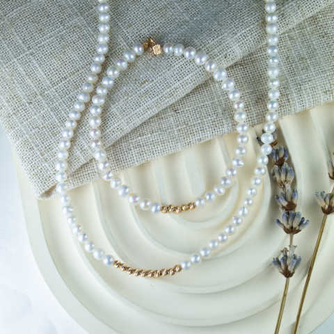 Colier din perle naturale si bilute din aur 14K [2]