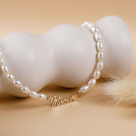 Colier din perle naturale si link 'Mama' din aur 14K [8]