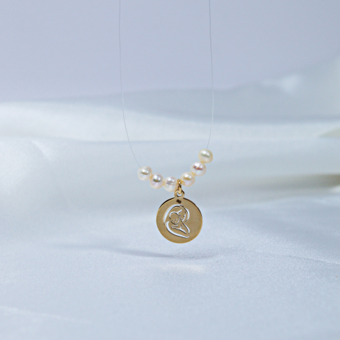 Colier cu pandantiv din aur 14K mama si bebe - fir transparent de guta si perle naturale [1]