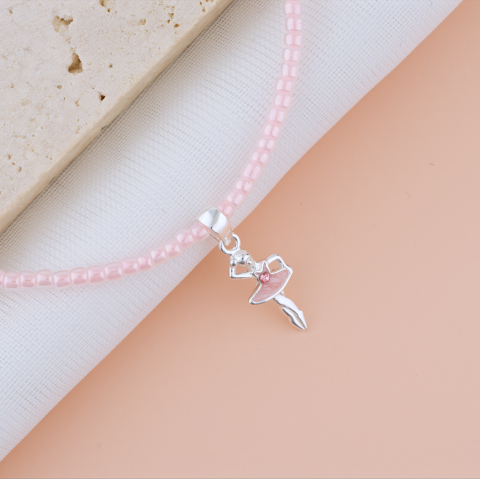 Bijuterii Pasiuni & Hobby - Colier copii margele colorate roz si pandantiv Balerina din Argint 925