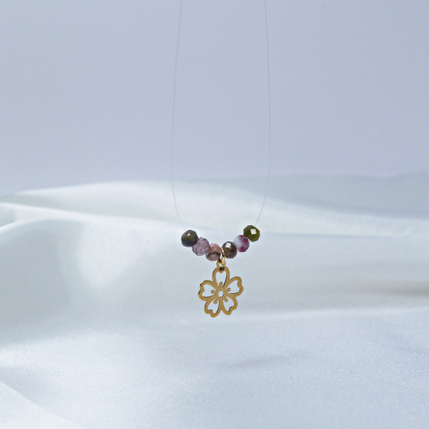 Colier fir transparent guta si pandantiv din aur 14K 'Floare de nu-ma-uita' [1]
