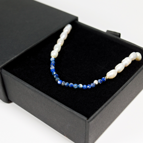 Colier din perle cu bile din aur si cristale naturale Lapis lazuli [3]