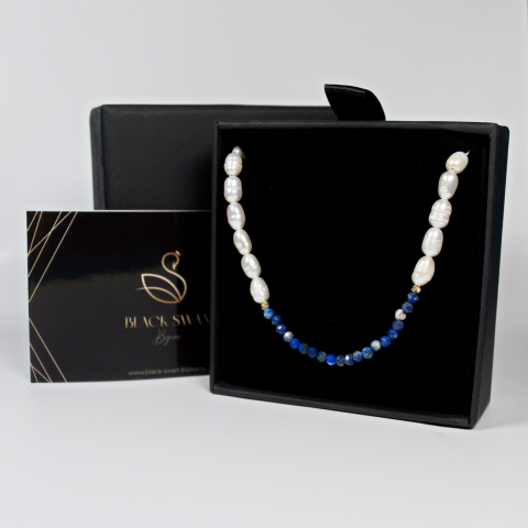 Colier din perle cu bile din aur si cristale naturale Lapis lazuli [5]