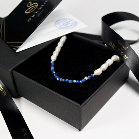 Colier din perle cu bile din aur si cristale naturale Lapis lazuli [6]