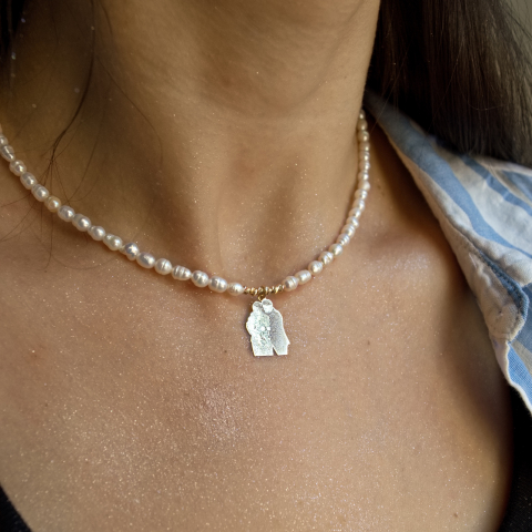 Colier din perle naturale cu pandativ din aur 14K cu fotogravura personalizat [1]