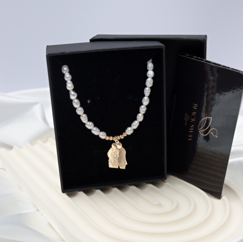 Colier din perle naturale cu pandativ din aur 14K cu fotogravura personalizat [3]