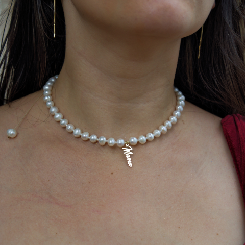 Colier perle naturale - Colier MAMA cu perle de cultura si pandantiv din aur 14k
