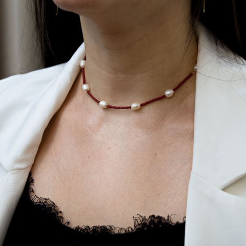 COLIERE - Colier margele colorate de vara - Perle de cultura si cristale colorate - Prindere cheita aur 14K