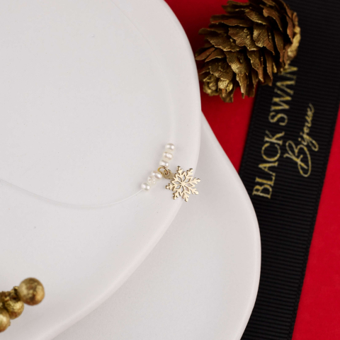 COLIERE - Lantisor fir transparent cu guta si pandantiv din Aur 14K Fulg de Nea - Colectia de Craciun