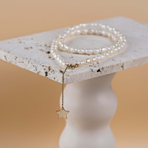 Colier perle de cultura si lantisor aur 14K cu pandantiv steluta [3]