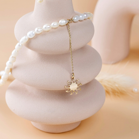 COLIERE - Colier perle de cultura si lantisor aur 14K extensie cu pandantiv din aur Soare