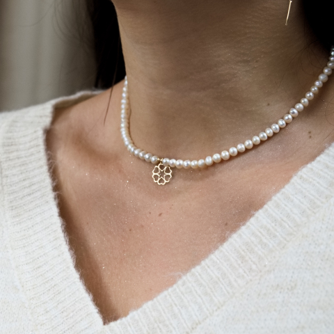 COLIERE - Colier perle de cultura si pendant inimioare floare