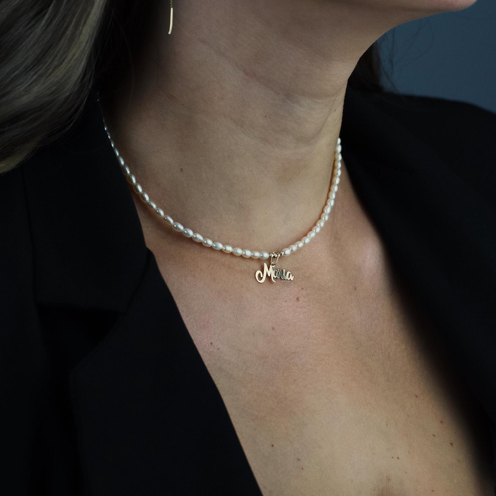 Colier perle naturale cu pandantiv nume din Aur 14K [1]
