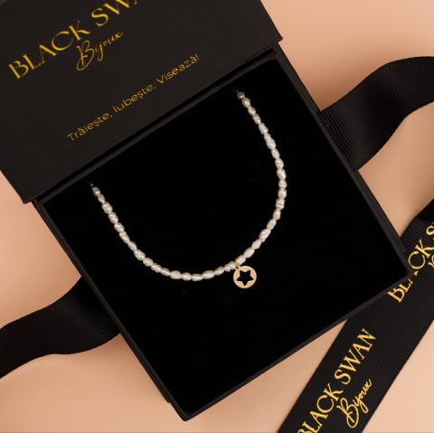 AUR - Colier perle naturale de cultura bob de orez si pandanti banut din Aur 14K 8mm cu Stea decupata