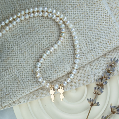 Colier perle naturale si figurina fetita baietel din Aur 14K [2]