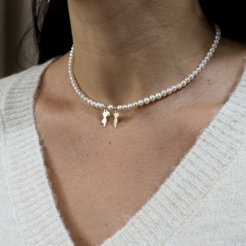 Colier perle naturale si figurina fetita baietel din Aur 14K [4]